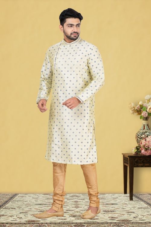 Picture of Grand Dupion Silk Light Green Kurta Pajama