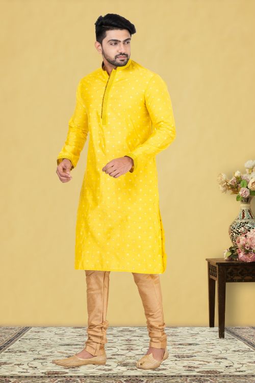 Picture of Marvelous Cotton Yellow Kurta Pajama