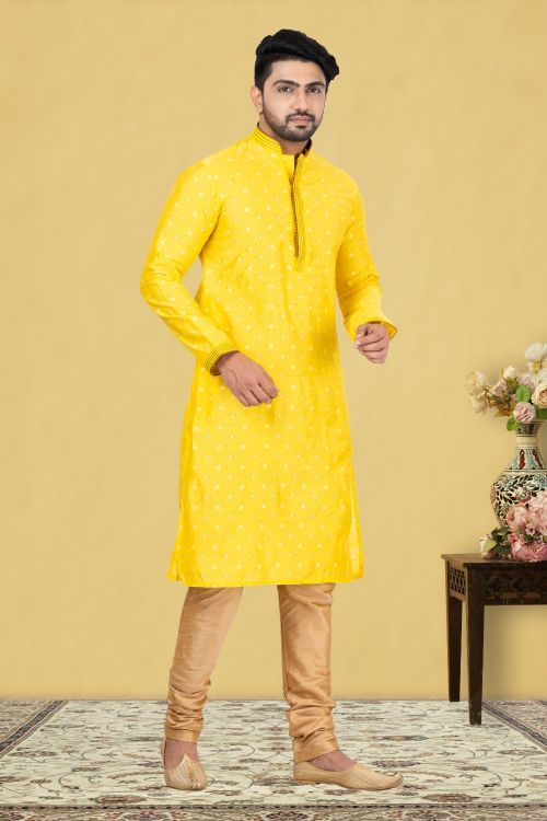 Picture of Marvelous Cotton Yellow Kurta Pajama