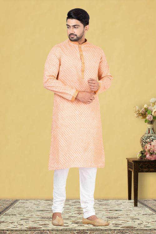 Picture of Comely Cotton Peach Puff Kurta Pajama