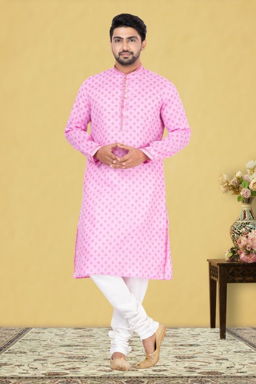 Picture of Good Looking Cotton Light Pink Kurta Pajama