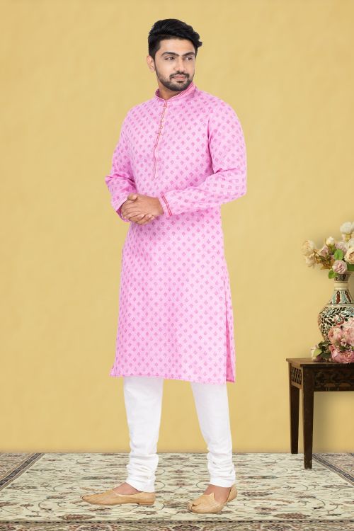 Picture of Good Looking Cotton Light Pink Kurta Pajama