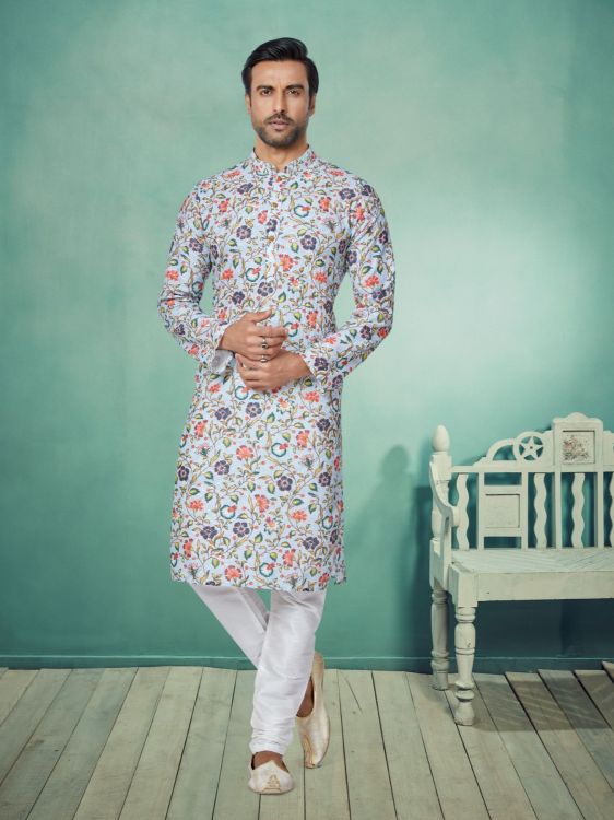 Picture of Bewitching Mono Fabric with Digital Print & Sequence Work Multi Kurta Pajama
