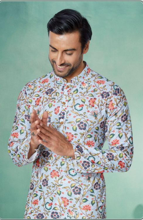 Picture of Bewitching Mono Fabric with Digital Print & Sequence Work Multi Kurta Pajama