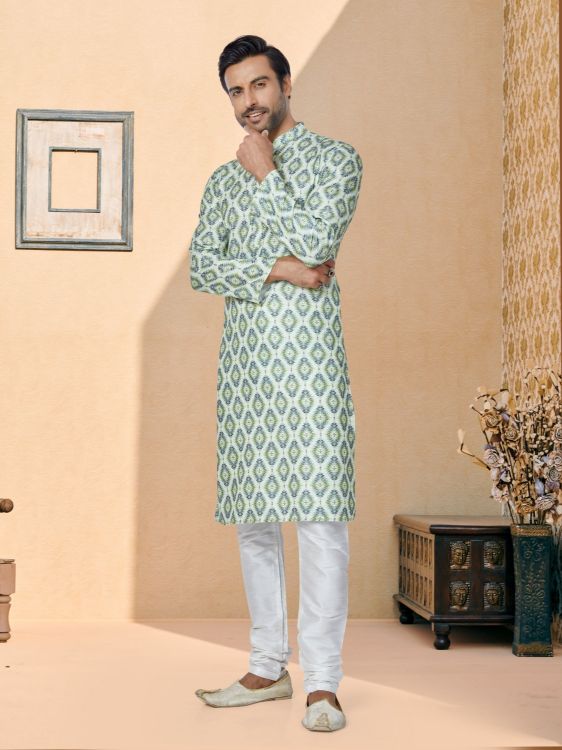 Picture of Magnificent Mono Fabric with Digital Print & Sequence Work Multi Kurta Pajama