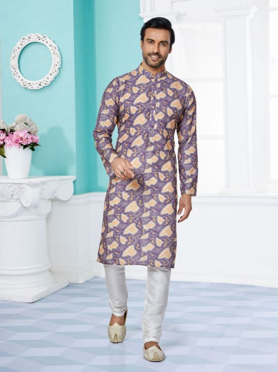Picture of Admirable Mono Fabric with Digital Print & Sequence Work Purple Kurta Pajama