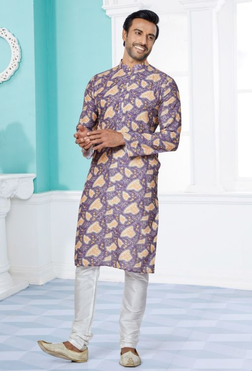 Picture of Admirable Mono Fabric with Digital Print & Sequence Work Purple Kurta Pajama