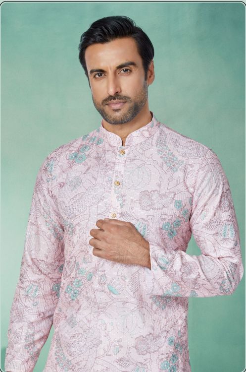 Picture of Stunning Mono Fabric with Digital Print & Sequence Work Light Pink Kurta Pajama