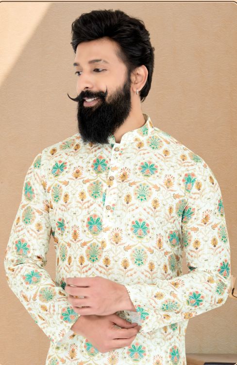 Picture of Pretty Mono Fabric with Digital Print & Sequence Work Multi Kurta Pajama