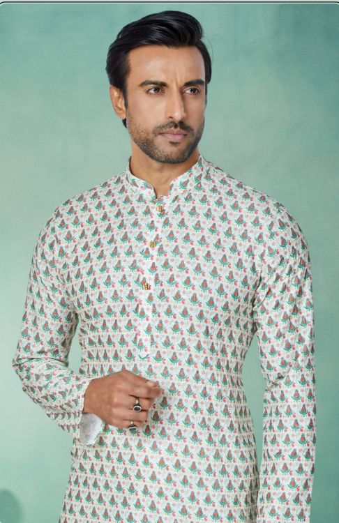 Picture of Marvelous Mono Fabric with Digital Print & Sequence Work Multi Kurta Pajama