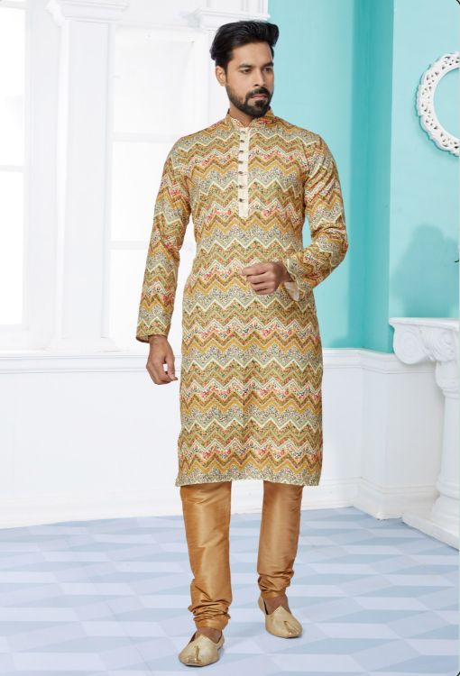Picture of Fascinating Mono Fabric with Digital Print & Sequence Work Multi Kurta Pajama