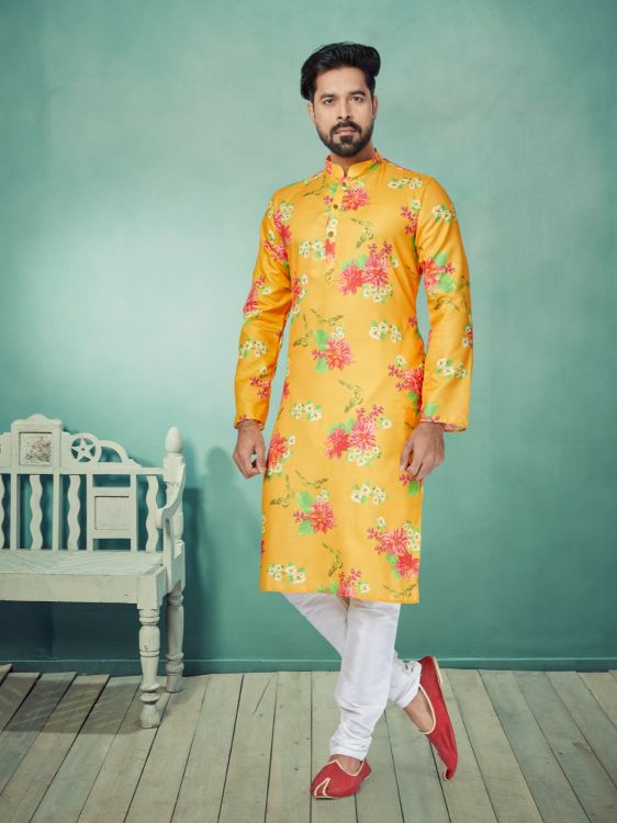 Picture of Grand Cotton Yellow Kurta Pajama