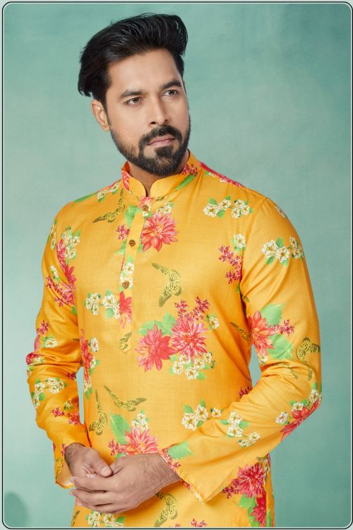 Picture of Grand Cotton Yellow Kurta Pajama