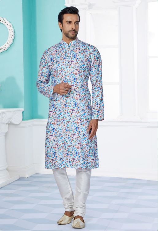 Picture of Bewitching Cotton Light Sky Blue Kurta Pajama