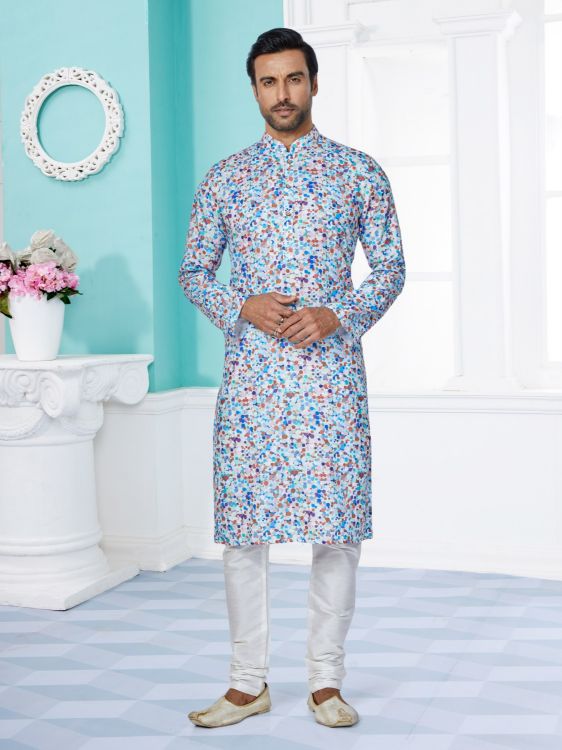 Picture of Bewitching Cotton Light Sky Blue Kurta Pajama