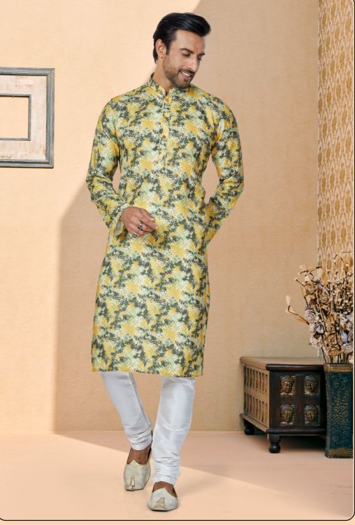 Picture of Gorgeous Cotton Yellow Kurta Pajama
