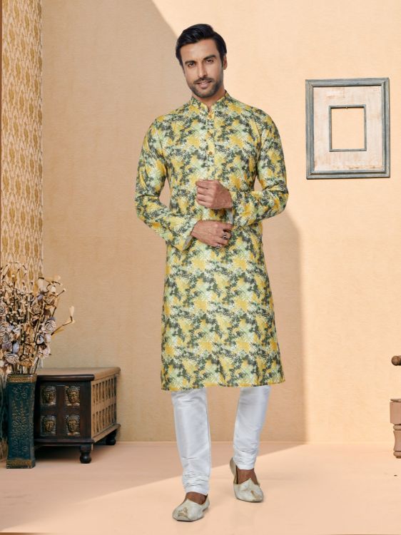 Picture of Gorgeous Cotton Yellow Kurta Pajama
