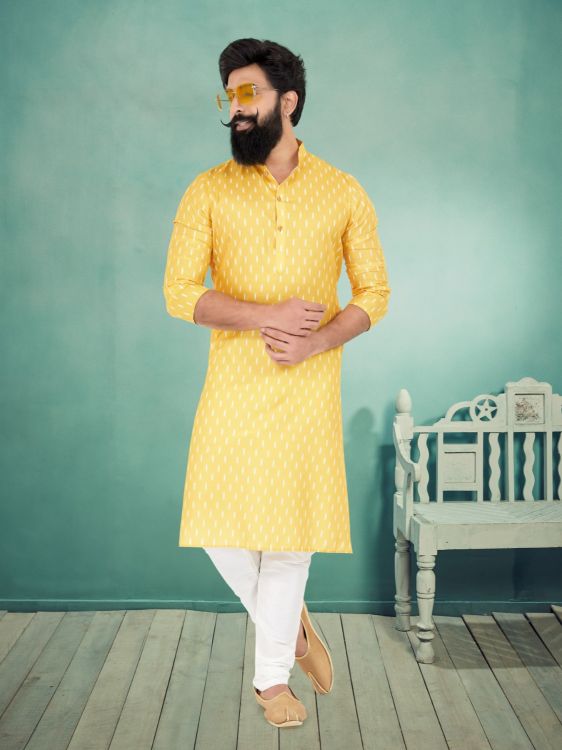 Picture of Wonderful Cotton Yellow Kurta Pajama