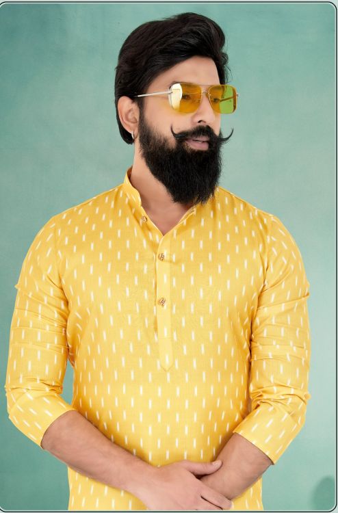 Picture of Wonderful Cotton Yellow Kurta Pajama