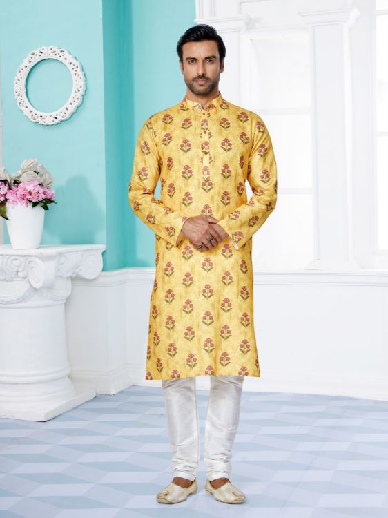 Picture of Appealing Cotton Yellow Kurta Pajama