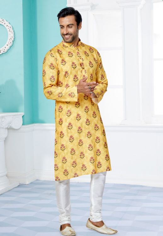 Picture of Appealing Cotton Yellow Kurta Pajama