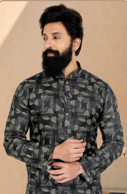Picture of Shapely Cotton Black Kurta Pajama