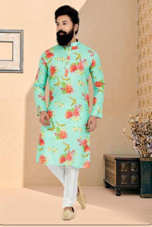 Picture of Nice Cotton Lime Green Kurta Pajama