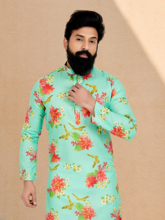 Picture of Nice Cotton Lime Green Kurta Pajama