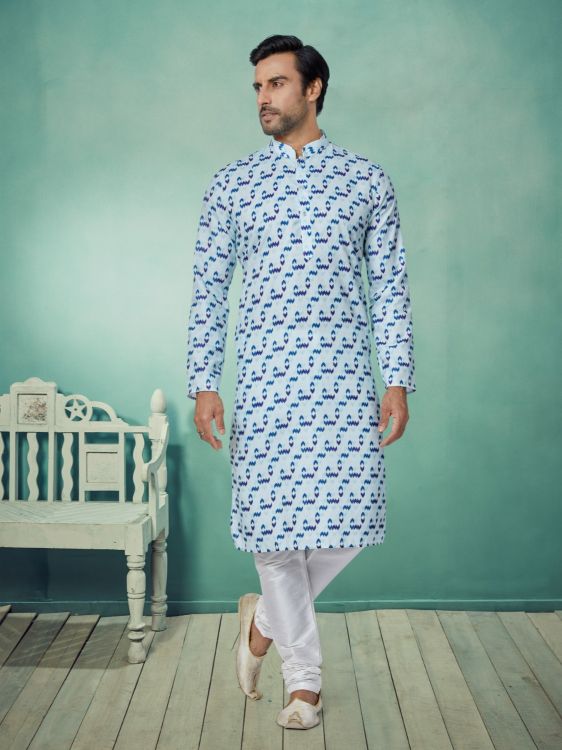 Picture of Graceful Cotton Light Sky Blue Kurta Pajama