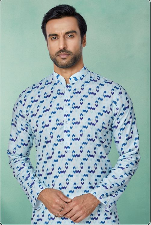 Picture of Graceful Cotton Light Sky Blue Kurta Pajama