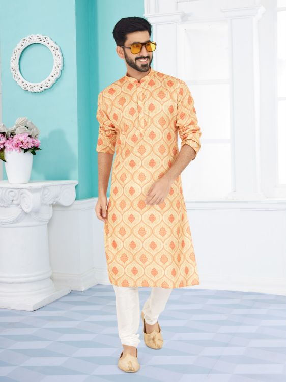 Picture of Classy Cotton Yellow Kurta Pajama
