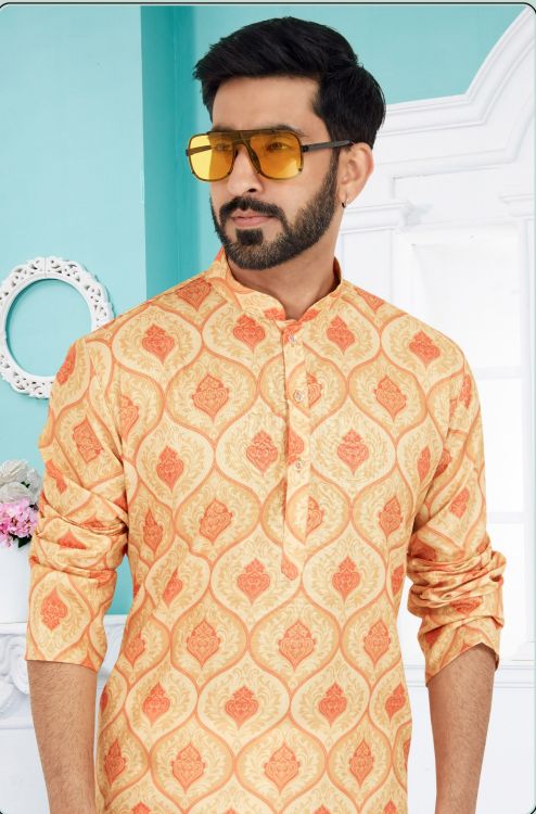 Picture of Classy Cotton Yellow Kurta Pajama