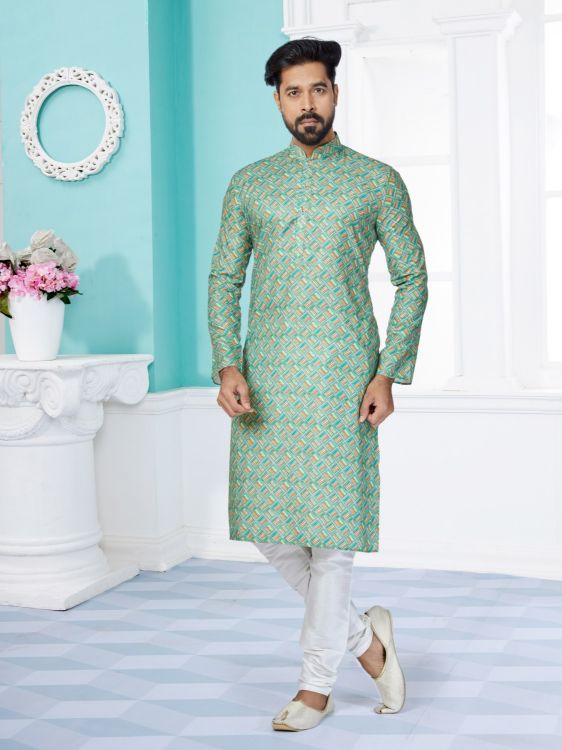 Picture of Statuesque Cotton Green Kurta Pajama