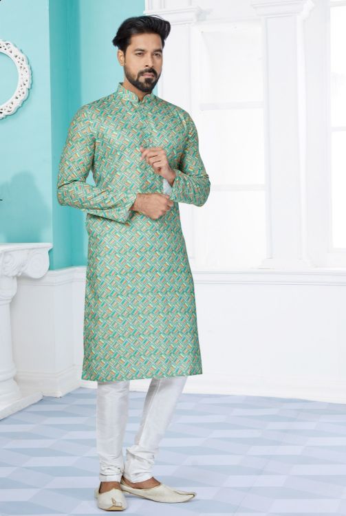 Picture of Statuesque Cotton Green Kurta Pajama