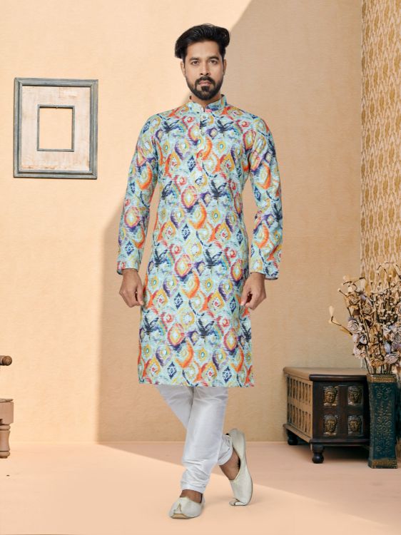 Picture of Statuesque Cotton Light Sky Blue Kurta Pajama