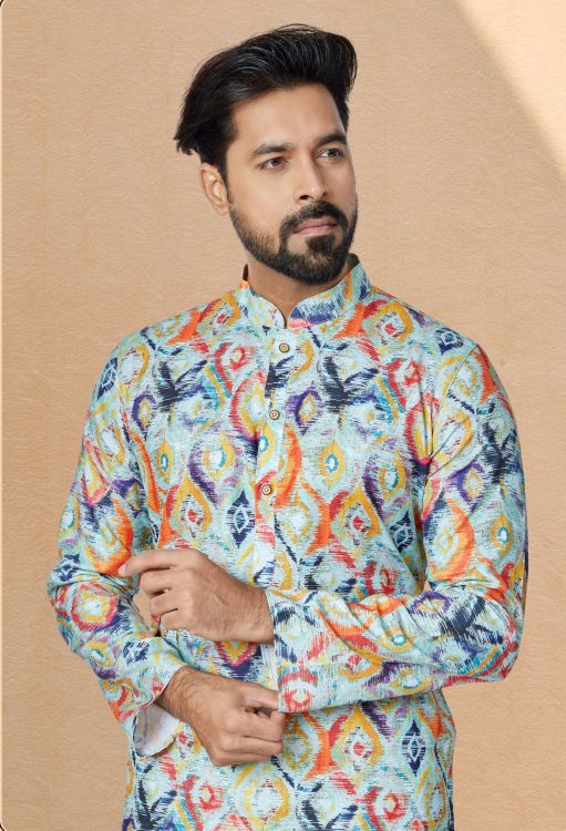 Picture of Statuesque Cotton Light Sky Blue Kurta Pajama