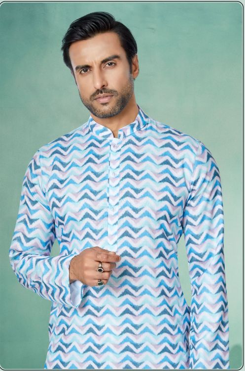 Picture of Alluring Cotton Sky Blue Kurta Pajama