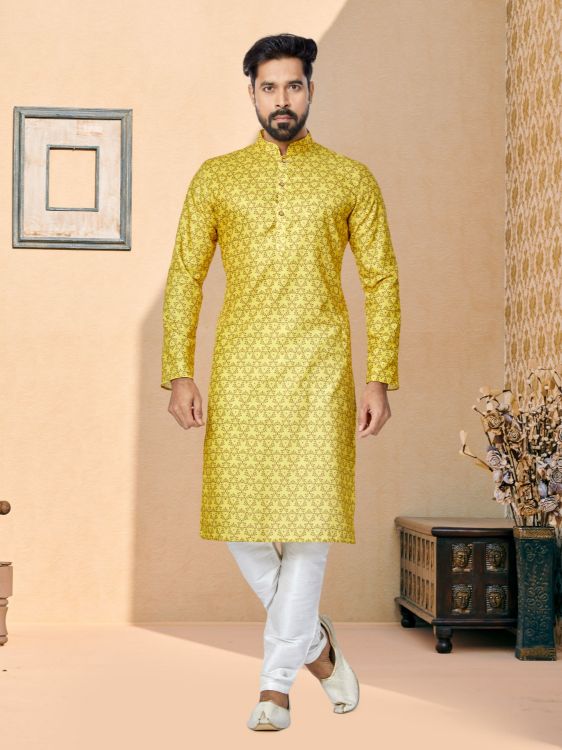 Picture of Amazing Cotton Yellow Kurta Pajama