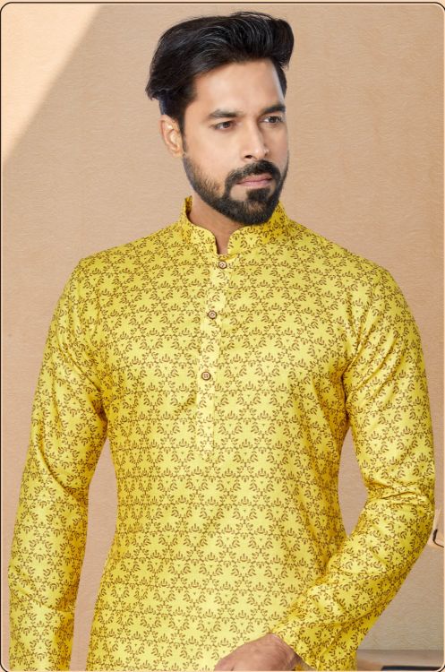 Picture of Amazing Cotton Yellow Kurta Pajama