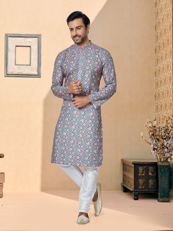 Picture of Sightly Mono Fabric with Digital Print & Sequence Work Multi Kurta Pajama