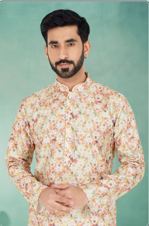 Picture of Gorgeous Mono Fabric with Digital Print & Sequence Work Multi Kurta Pajama