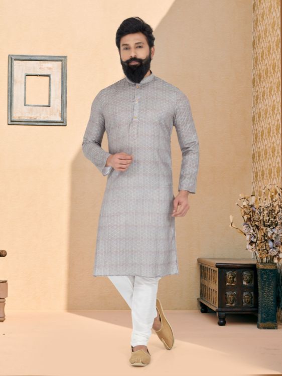 Picture of Gorgeous Mono Fabric with Digital Print & Sequence Work Grey Kurta Pajama
