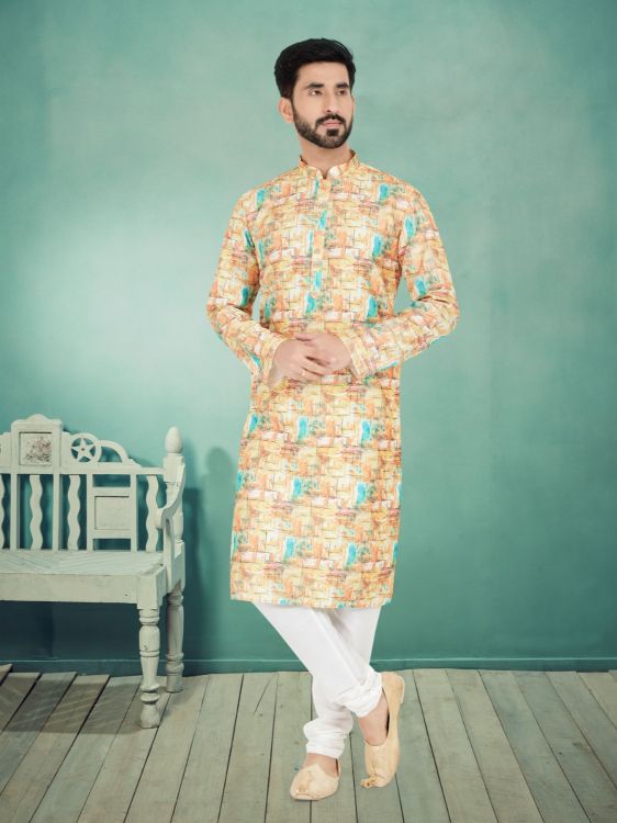 Picture of Taking Mono Fabric with Digital Print & Sequence Work Multi Kurta Pajama