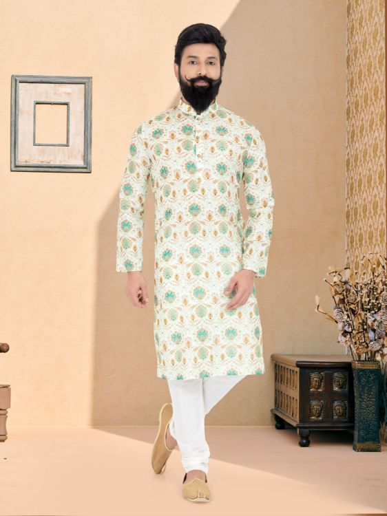 Picture of Marvelous Mono Fabric with Digital Print & Sequence Work Multi Kurta Pajama