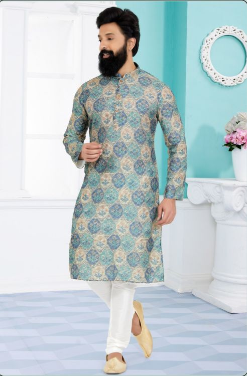 Picture of Ideal Mono Fabric with Digital Print & Sequence Work Multi Kurta Pajama