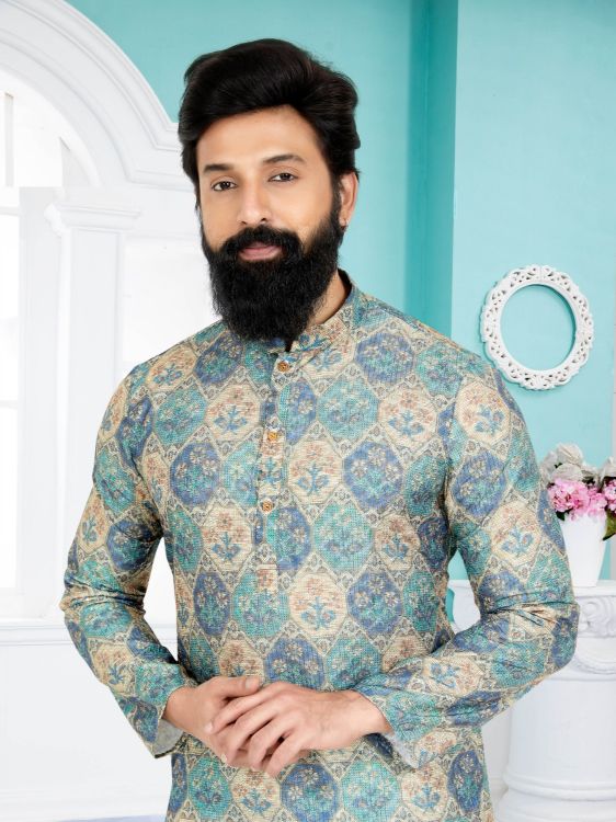 Picture of Ideal Mono Fabric with Digital Print & Sequence Work Multi Kurta Pajama
