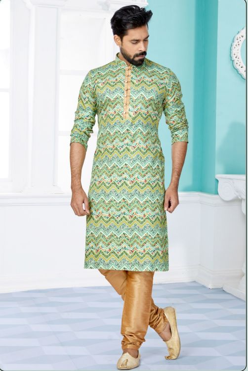Picture of Fascinating Mono Fabric with Digital Print & Sequence Work Multi Kurta Pajama