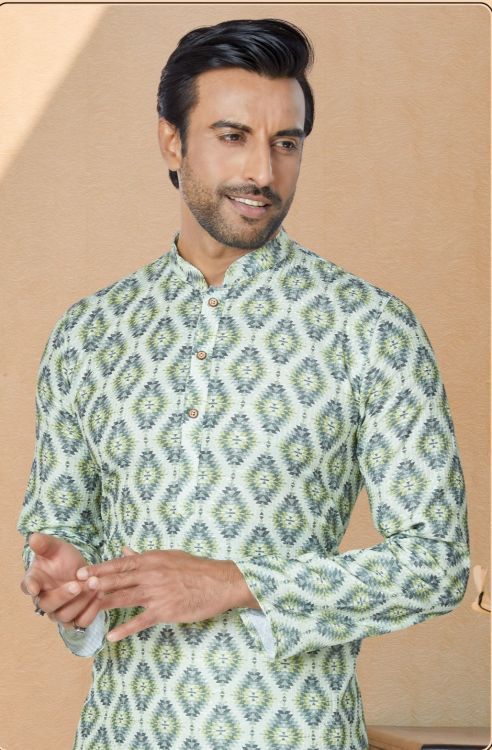Picture of Radiant Mono Fabric with Digital Print & Sequence Work Multi Kurta Pajama
