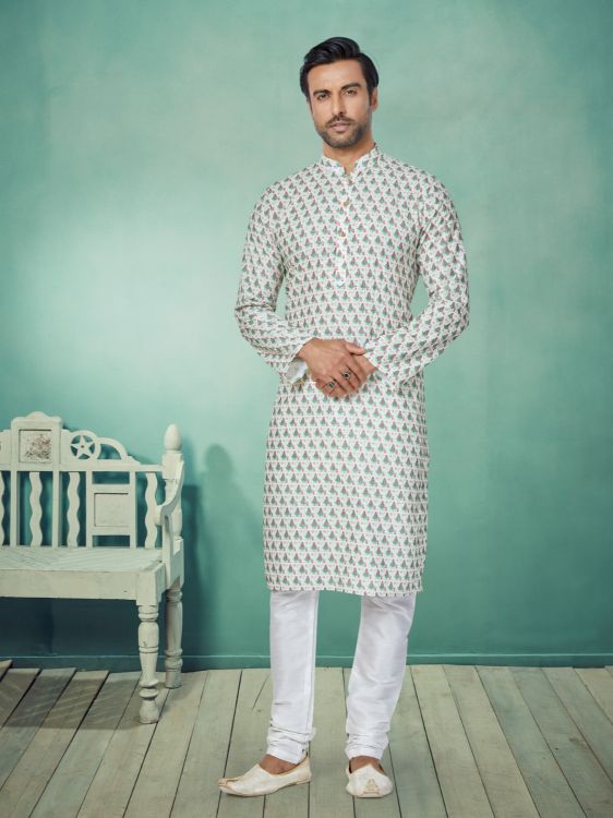 Picture of Charming Mono Fabric with Digital Print & Sequence Work Multi Kurta Pajama