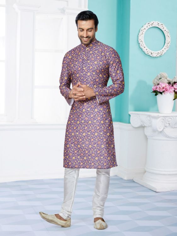 Picture of Excellent Mono Fabric with Digital Print & Sequence Work Purple Kurta Pajama